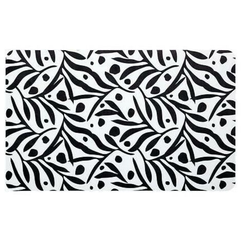 TAPPETO DIATOMITE 45x75 cm bianco con motivi vegetali neri