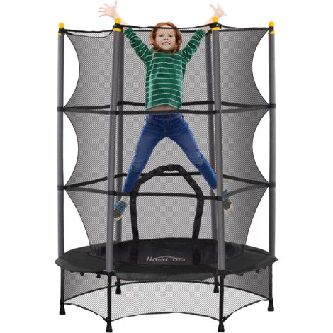 Tappeto Elastico per Bambini Ø140 x 190 cm con Rete di Sicurezza e Pali Imbottiti Età 3-10 Anni Nero