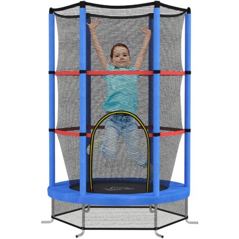 Tappeto Elastico per Bambini 3-6 Anni Ø140x190 cm con Rete di Protezione Blu e Nero