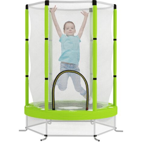 Tappeto Elastico per Bambini 3-6 Anni Ø140x190 cm con Rete di Sicurezza Verde