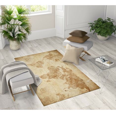 TAPPETO FANTASY HD moderno camera e salotto cartina MONDO marrone Cm. 120x180