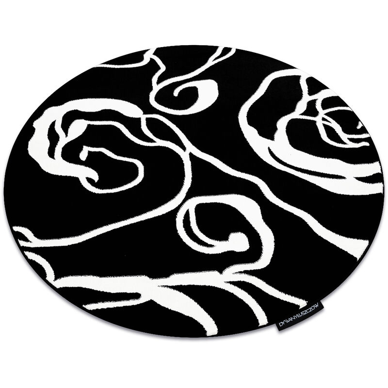 Image of Rugsx - Tappeto hampton Rosa cerchio rosa, fiori nero black rotondo 120 cm