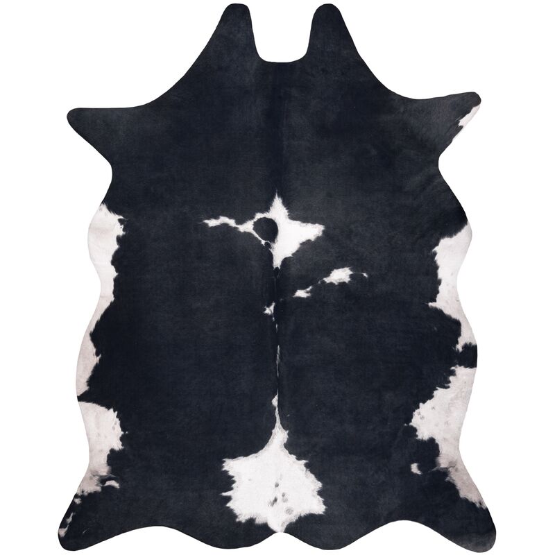 Image of Rugsx - Tappeto Imitazione pelle di bovino, Mucca G5070-3 pelle nera bianca black 100x150 cm
