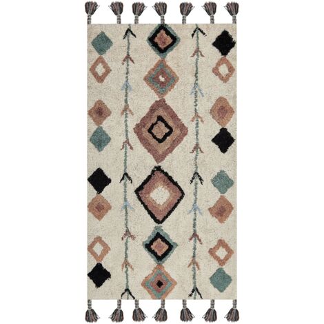 Tappeto in cotone con nappe e motivo a diamante multicolore 80 x 150 cm Eskisehir