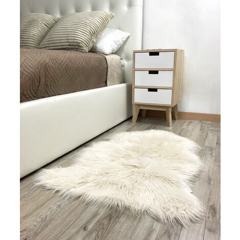 Tappeto in Finta Pelliccia Sintetica Di Agnello Pecora A Pelo Lungo Decorativo Super Morbido 60 x 90 Cm  Beige