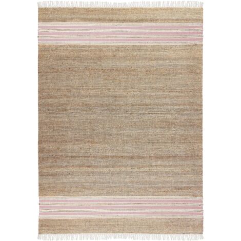 Tappeto in iuta con motivo a righe e nappe beige rosa pastello 160 x 230 cm Mirza