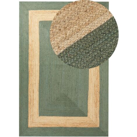 Tappeto in iuta intrecciata naturale in stile bohémien con motivo geometrico 200 x 300 cm verde Karakuyu