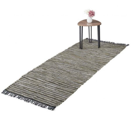 Tappeto in pelle e cotone a righe