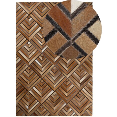 Tappeto in Pelle Rettangolare Marrone Fatto a Mano Rustico 140 x 200 cm Tekir