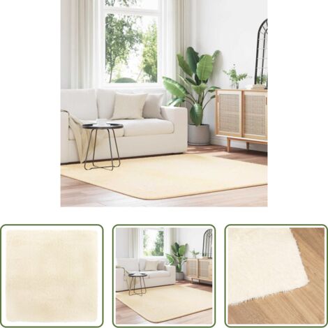 Tappeto in poliestere -  Tappeto Shaggy a Pelo Lungo NAVARRA Crema 200x200 cm poliestere
