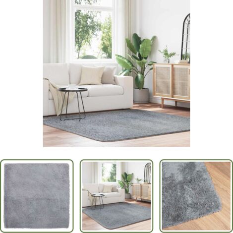 Tappeto in poliestere -  Tappeto Shaggy a Pelo Lungo NAVARRA Grigio Chiaro 200x200 cm