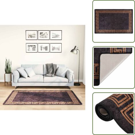Tappeto in poliestere - vidaXL Tappeto Lavabile 80x150 cm Nero e Oro Antiscivolo - Tappeto insonorizzante