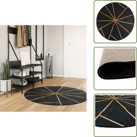 Tappeto in poliestere - vidaXL Tappeto Lavabile Nero e Oro Ø 120 cm Antiscivolo - Tappeto in velluto