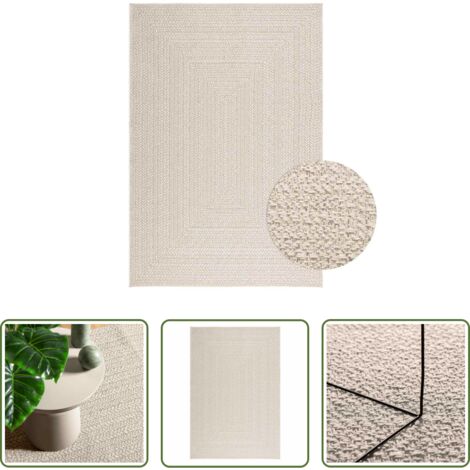 Tappeto in polipropilene -  Tappeto ZIZUR Crema 140x200 cm Aspetto Iuta Interni ed Esterni