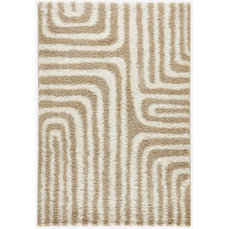 Tappeto interno shaggy motivi geometrici beige