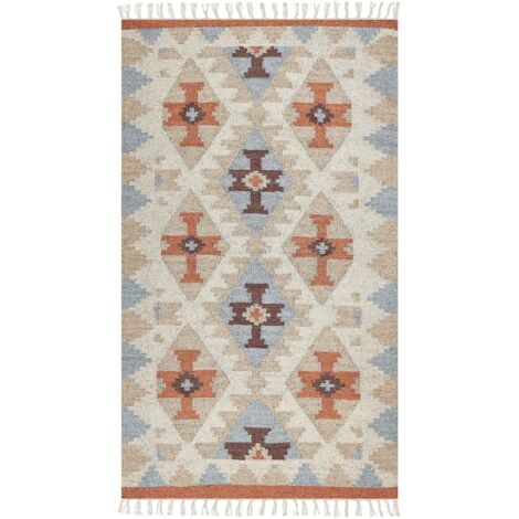 Tappeto Kilim in cotone a motivi geometrici reversibili 80 x 150 cm Multicolore Dilijan