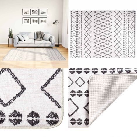 Tappeto Lavabile 120x180 cm Nero e Bianco Antiscivolo - Tappeto antiscivolo - Tappeto morbido
