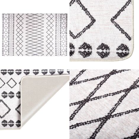 Tappeto Lavabile 160x230 cm Nero e Bianco Antiscivolo - Tappeto antiscivolo - Tappeto morbido