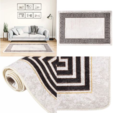 Tappeto Lavabile 80x150 cm Beige Chiaro Antiscivolo - Tappeto in velluto - Tappeto antiscivolo
