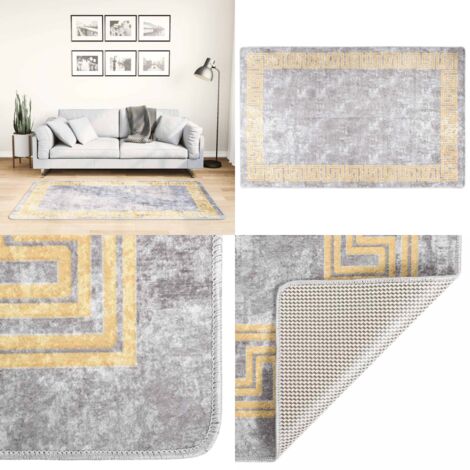 Tappeto Lavabile 80x150 cm Grigio Antiscivolo - Tappeto antiscivolo - Tappeto in poliestere