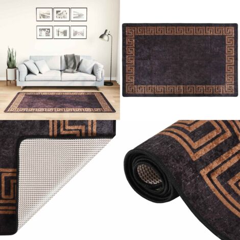 Tappeto Lavabile 80x150 cm Nero e Oro Antiscivolo - Tappeto antiscivolo - Tappeto in velluto