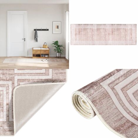 Tappeto Lavabile 80x300 cm Beige Antiscivolo - Tappeto antiscivolo - Tappeto in poliestere