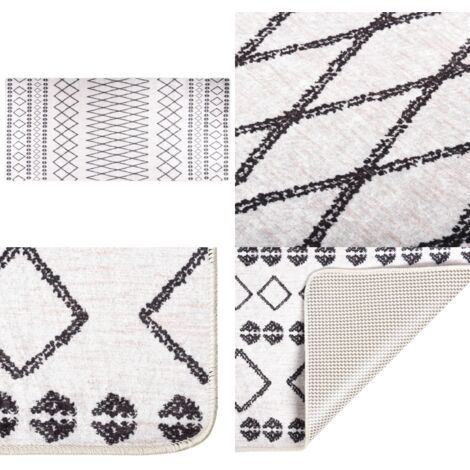 Tappeto Lavabile 80x300 cm Nero e Bianco Antiscivolo - Tappeto antiscivolo - Tappeto in poliestere