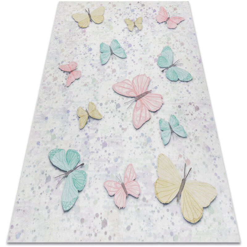 Image of Tappeto lavabile bambino 1610 Farfalle per bambini antiscivolo - crema multicolour 80x150 cm