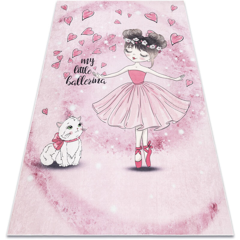 Image of Tappeto lavabile bambino 2185 Ballerina, gattino per bambini antiscivolo - rosa pink 140x190 cm