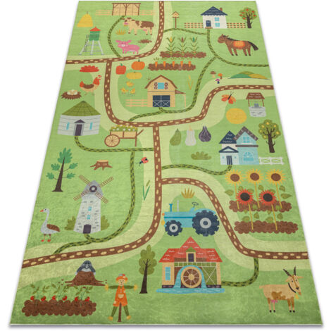 Tappeto lavabile BAMBINO 50200 Villaggio, strade per bambini antiscivolo - verde / marrone  green 120x170 cm