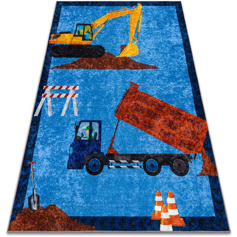 Tappeto lavabile JUNIOR 51827.803 Camion, escavatore per bambini antiscivolo - blu blue 80x150 cm