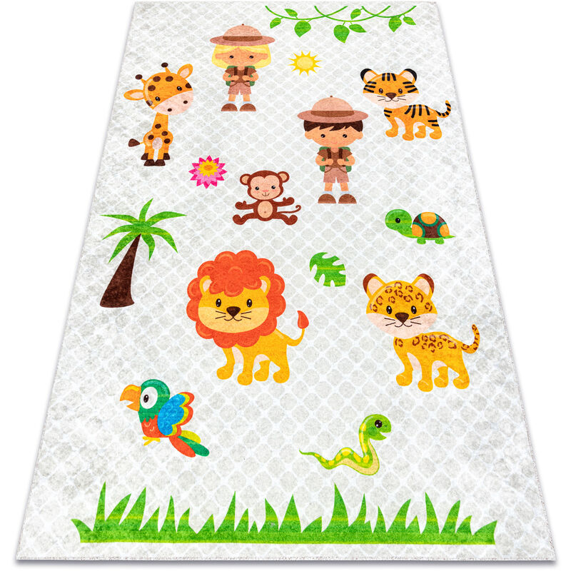 Image of Tappeto lavabile junior 52104.801 Safari, animali per bambini antiscivolo - grigio multicolour 160x220 cm