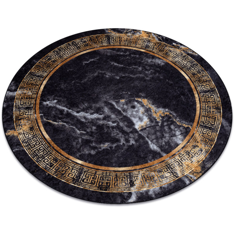 Image of Tappeto lavabile miro 51199.806 cerchio Marmo, greco antiscivolo - nero / oro black rotondo 120 cm