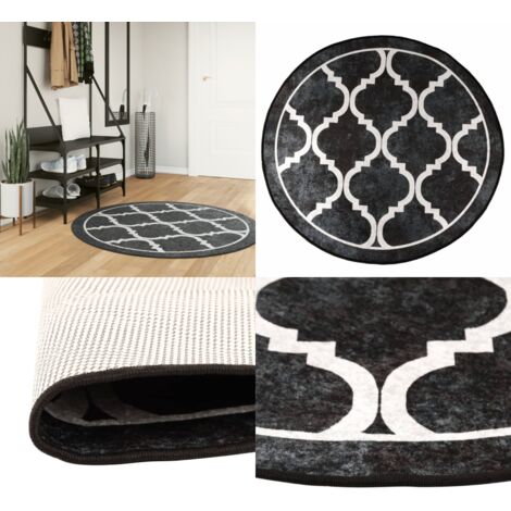 Tappeto Lavabile Nero e Bianco Ø 120 cm Antiscivolo - Tappeto lavabile - Tappeto morbido