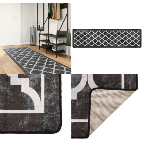 Tappeto Lavabile Nero e Bianco 80x300 cm Antiscivolo - Tappeto lavabile - Tappeto morbido