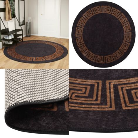 Tappeto Lavabile Nero e Oro Ø 200 cm Antiscivolo - Tappeto lavabile - Tappeto nero e oro