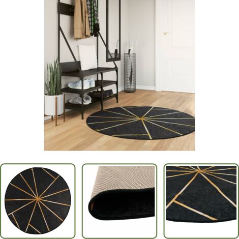Tappeto lavabile -  Tappeto Lavabile Nero e Oro Ø 120 cm