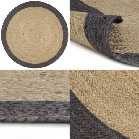 Tappeto Lavorato a Mano in Juta con Bordo Grigio Scuro 120 cm - Tappeto artigianale - Tappeto naturale