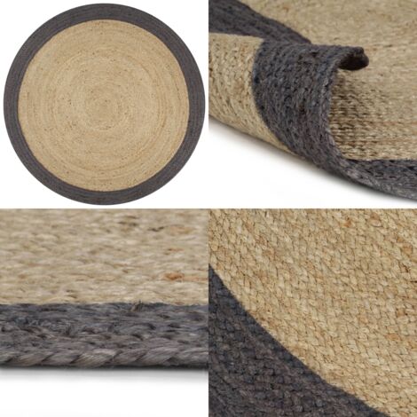 Tappeto Lavorato a Mano in Juta con Bordo Grigio Scuro 90 cm - Tappeto a mano - Tappeto naturale
