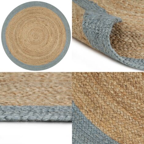 Tappeto Lavorato a Mano in Juta con Bordo Verde Oliva 90 cm - Tappeto artigianale - Tappeto naturale