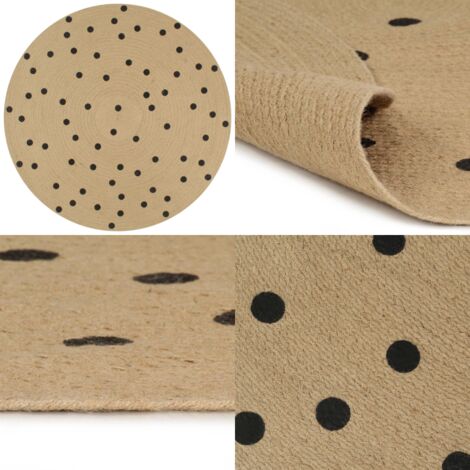 Tappeto Lavorato a Mano in Juta con Stampa a Pois 150 cm - Tappeto a pois - Tappeto naturale