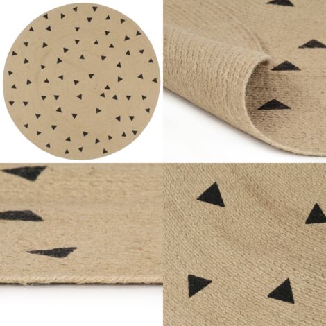 Tappeto Lavorato a Mano in Juta con Stampa a Triangoli 90 cm - Tappeto a triangoli - Tappeto artigianale