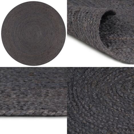 Tappeto Lavorato a Mano in Juta Rotondo 120 cm Grigio Scuro - Tappeto artigianale - Tappeto grigio scuro