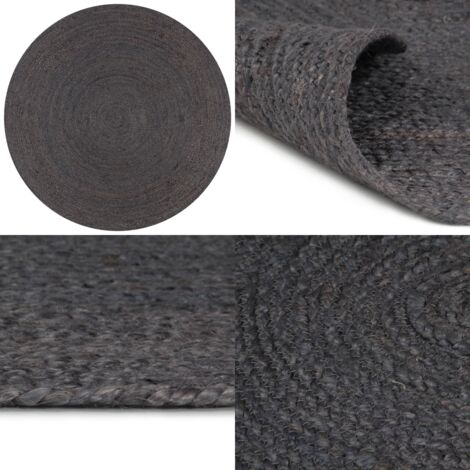 Tappeto Lavorato a Mano in Juta Rotondo 90 cm Grigio Scuro - Tappeto a mano - Tappeto in juta intrecciata