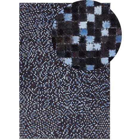 Tappeto Marrone e Blu Vera Pelle Rettangolare 160 x 230 cm Patchwork Boho Decor Ikisu