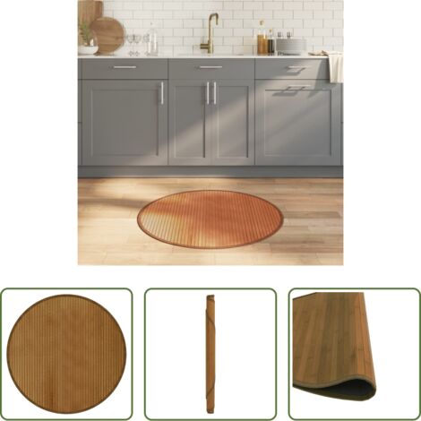 Tappeto marrone - Tappeto Rotondo Marrone 80 cm in Bambù