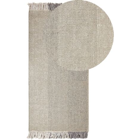 Tappeto moderno in lana con frange 80 x 150 cm grigio Tekeler
