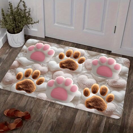 Tappeto morbido e soffice con motivo a impronte di zampa di gatto (1 pezzo), rosa e marrone, in flanella, lavabile in lavatrice. Ideale per soggiorno, camera da letto, cucina, ufficio, bagno e per i g
