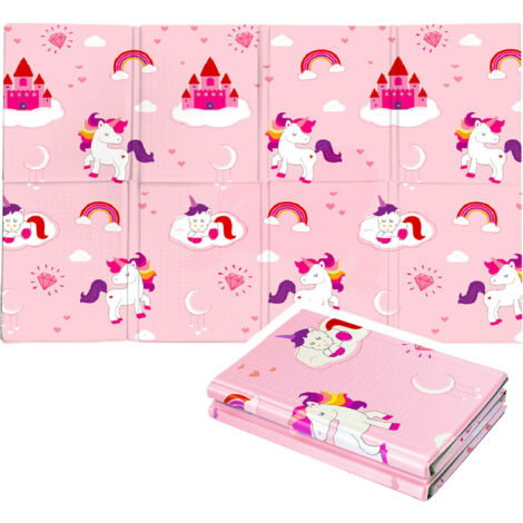Tappeto Morbido per Bambini 120x90x0,8 cm Pieghevole Unicorni Multicolore