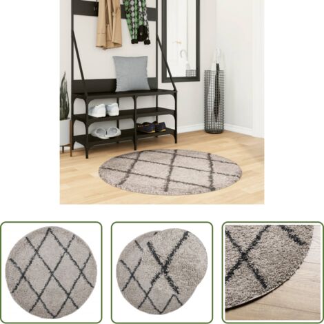 Tappeto morbido -  Tappeto Shaggy PAMPLONA a Pelo Lungo Beige e Antracite Ø 100 cm
